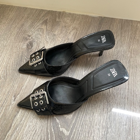 Zara Buckled Heeled Mules Size 6 - Picture 8 of 11